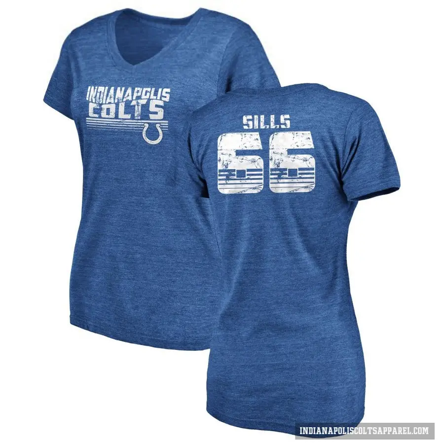 Women's ＃66 Josh Sills Indianapolis Colts Royal Retro V-Neck T-Shirt