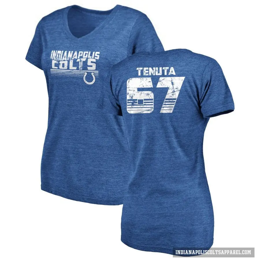 Women's ＃67 Luke Tenuta Indianapolis Colts Royal Retro V-Neck T-Shirt