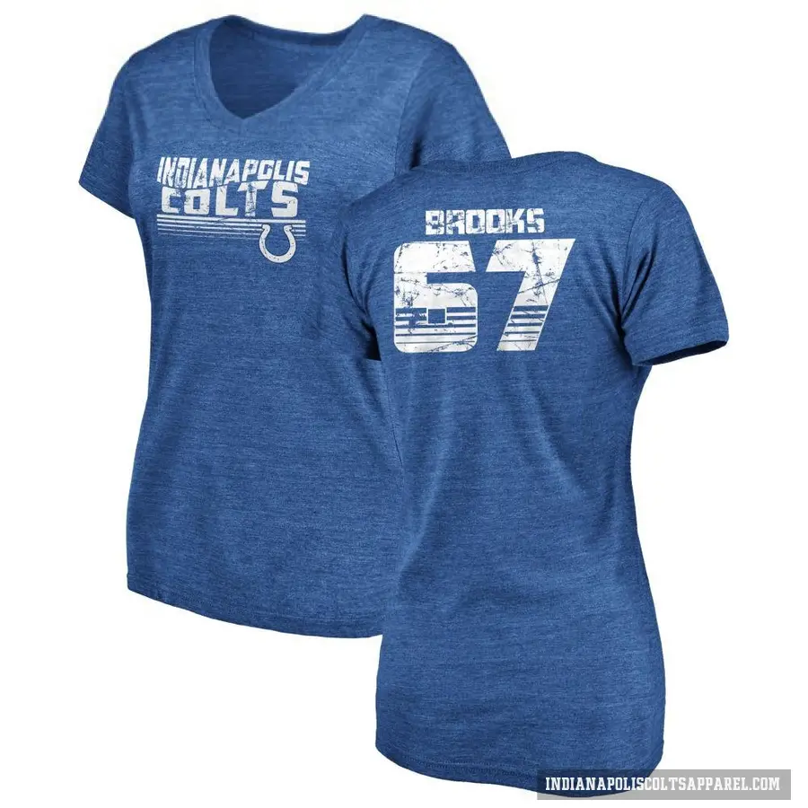 Women's ＃67 Mason Brooks Indianapolis Colts Royal Retro V-Neck T-Shirt