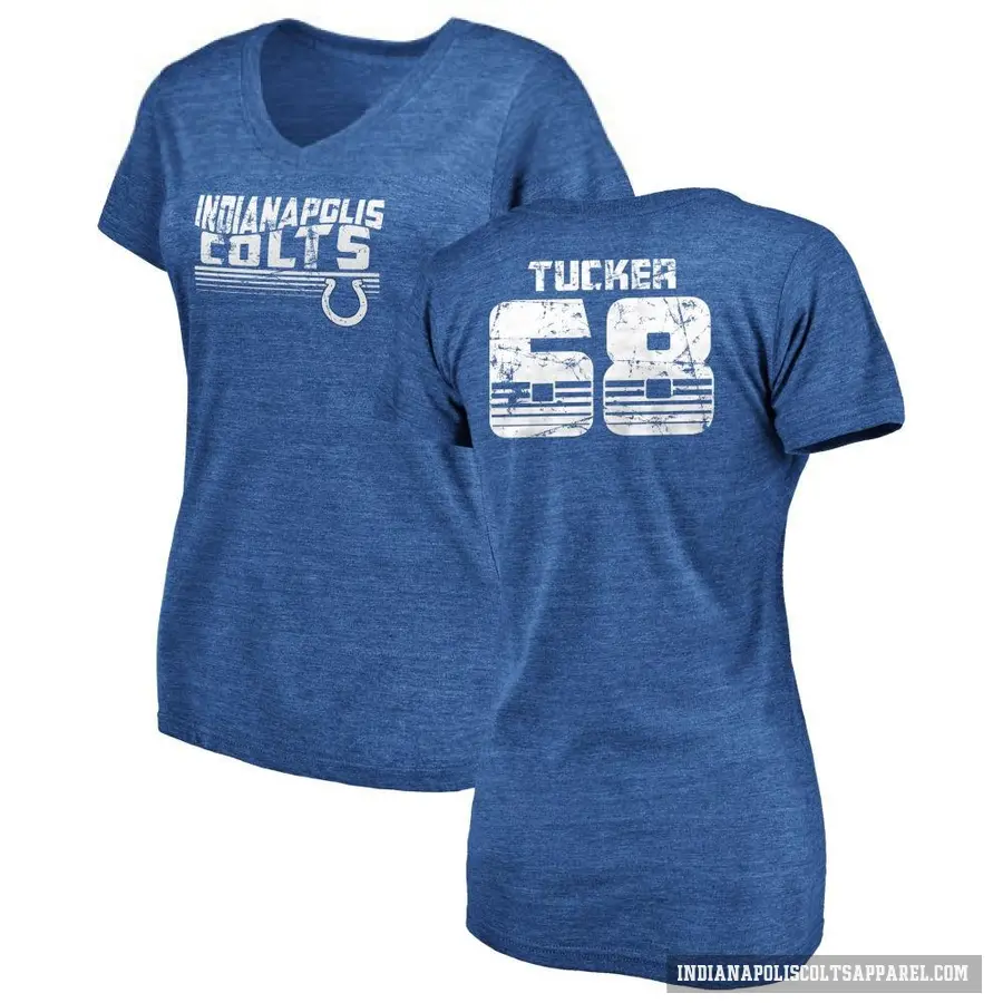 Women's ＃68 Dalton Tucker Indianapolis Colts Royal Retro V-Neck T-Shirt
