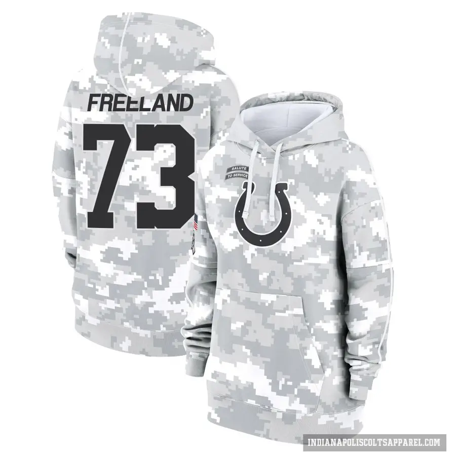 Women's ＃73 Blake Freeland Indianapolis Colts Arctic Camo 2024 Salute to Service Club Fleece Pullover Hoodie