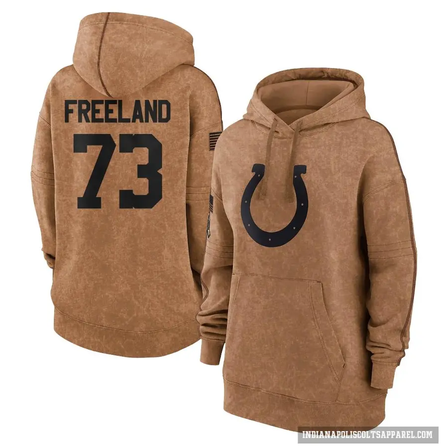 Women's ＃73 Blake Freeland Indianapolis Colts Brown 2023 Salute To Service Pullover Hoodie