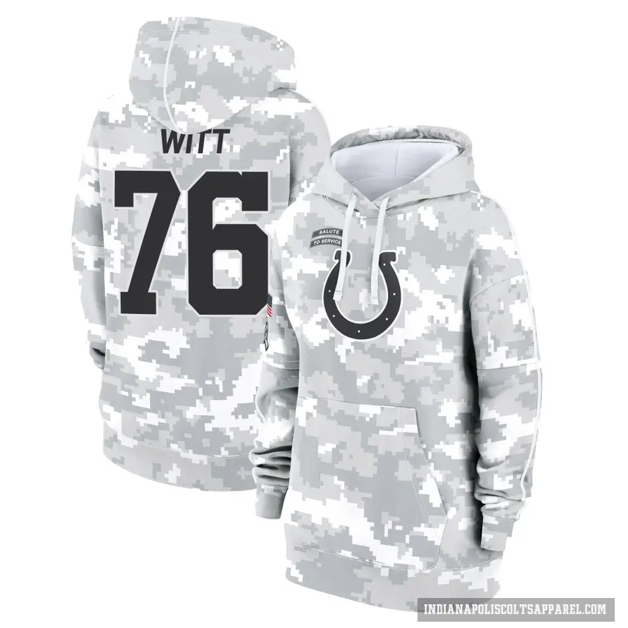 Women's ＃76 Jake Witt Indianapolis Colts Arctic Camo 2024 Salute to Service Club Fleece Pullover Hoodie