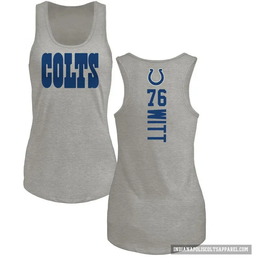 Women's ＃76 Jake Witt Indianapolis Colts Ash Backer Tank Top