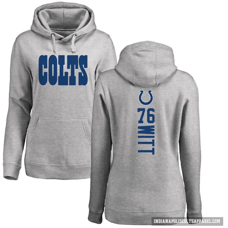 Women's ＃76 Jake Witt Indianapolis Colts Pro Line Ash Backer Pullover Hoodie