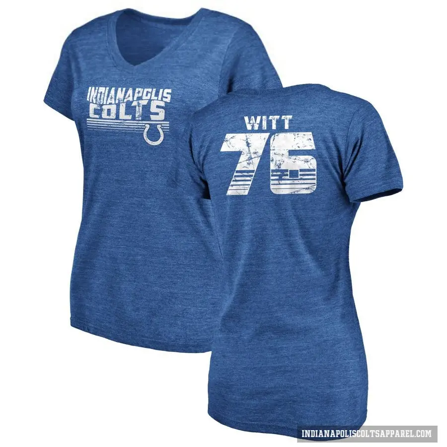 Women's ＃76 Jake Witt Indianapolis Colts Royal Retro V-Neck T-Shirt