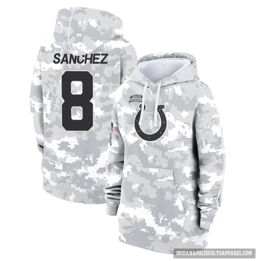Women's ＃8 Rigoberto Sanchez Indianapolis Colts Arctic Camo 2024 Salute to Service Club Fleece Pullover Hoodie