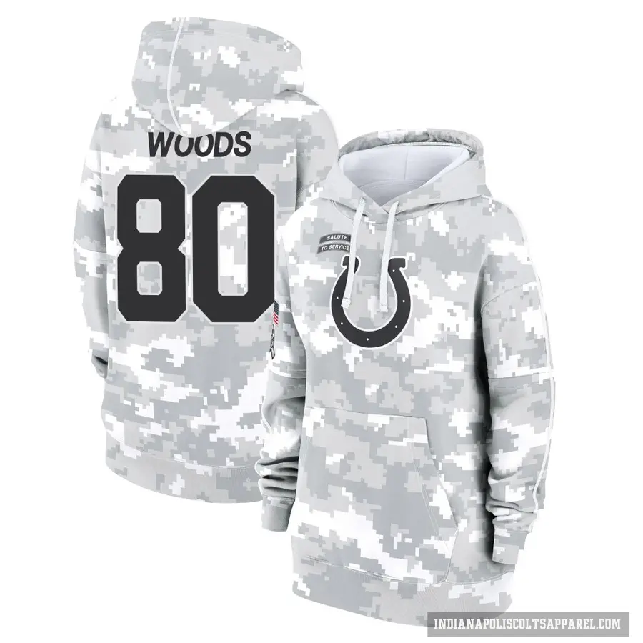 Women's ＃80 Jelani Woods Indianapolis Colts Arctic Camo 2024 Salute to Service Club Fleece Pullover Hoodie