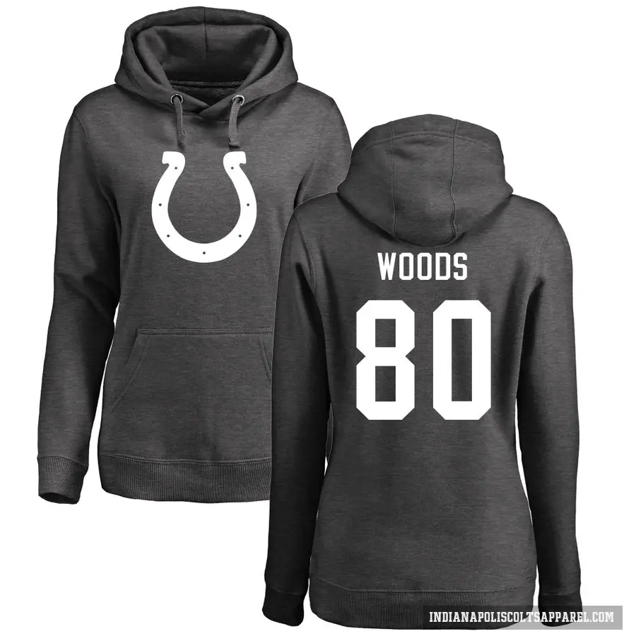 Women's ＃80 Jelani Woods Indianapolis Colts Pro Line by Branded Ash One Color Pullover Hoodie