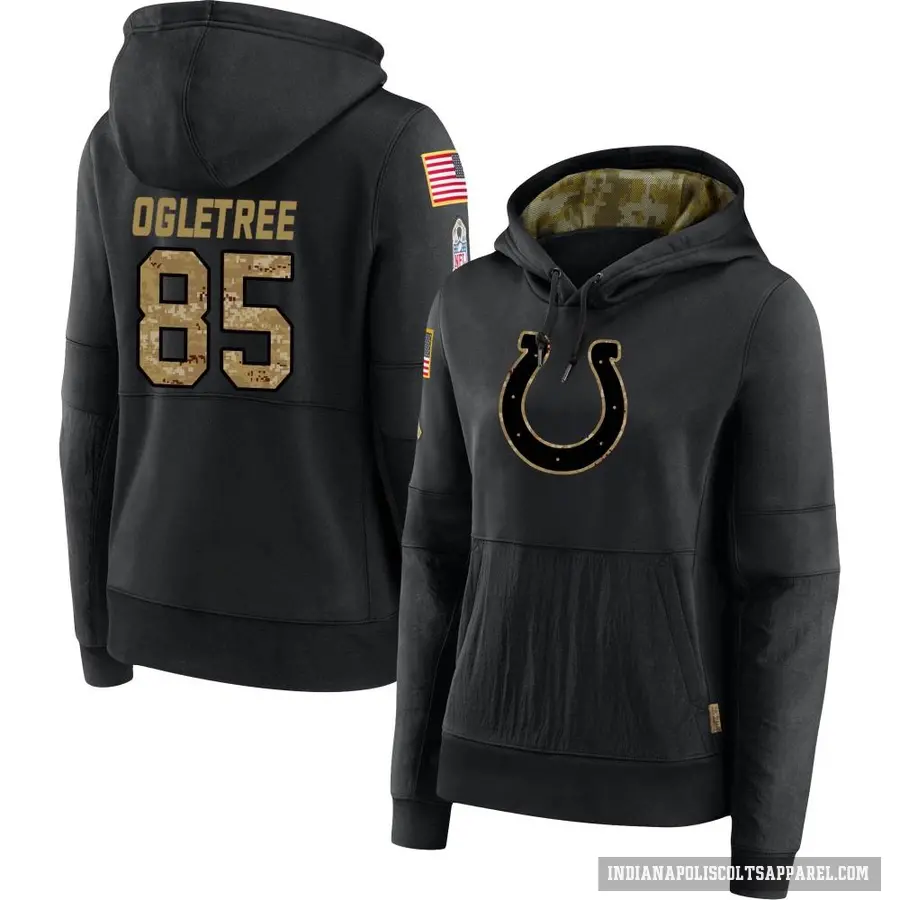Women's ＃85 Drew Ogletree Indianapolis Colts Black 2020 Salute to Service Sideline Performance Pullover Hoodie