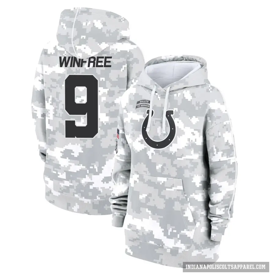 Women's ＃9 Juwann Winfree Indianapolis Colts Arctic Camo 2024 Salute to Service Club Fleece Pullover Hoodie