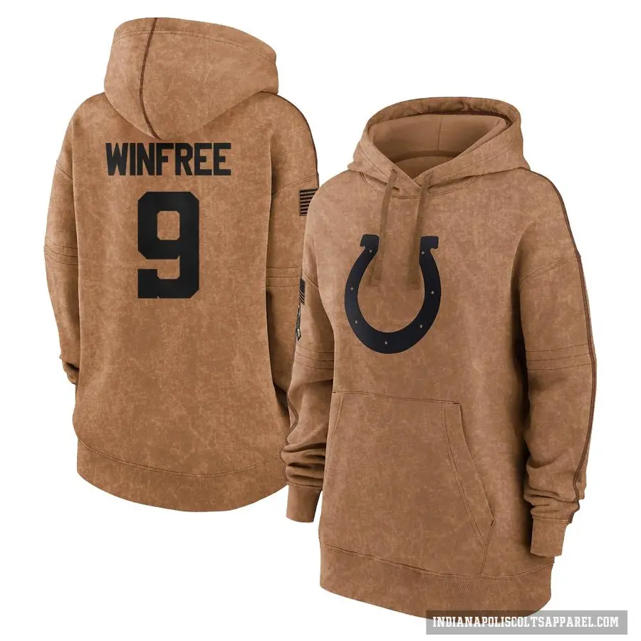 Women's ＃9 Juwann Winfree Indianapolis Colts Brown 2023 Salute To Service Pullover Hoodie