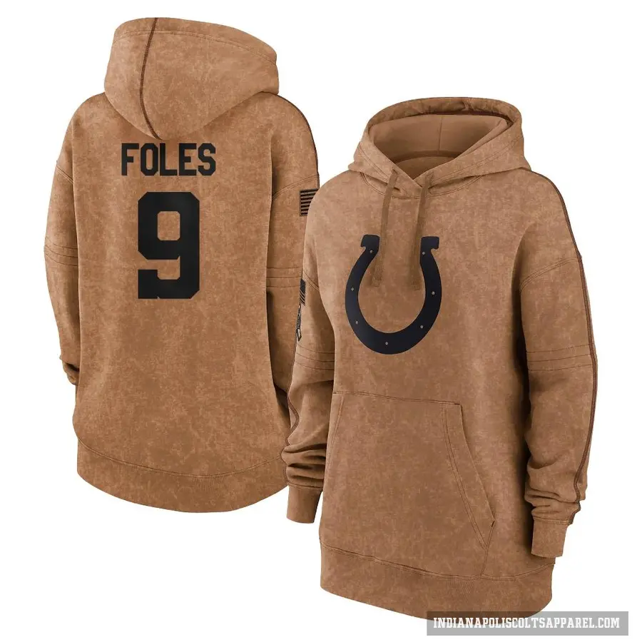 Women's ＃9 Nick Foles Indianapolis Colts Brown 2023 Salute To Service Pullover Hoodie