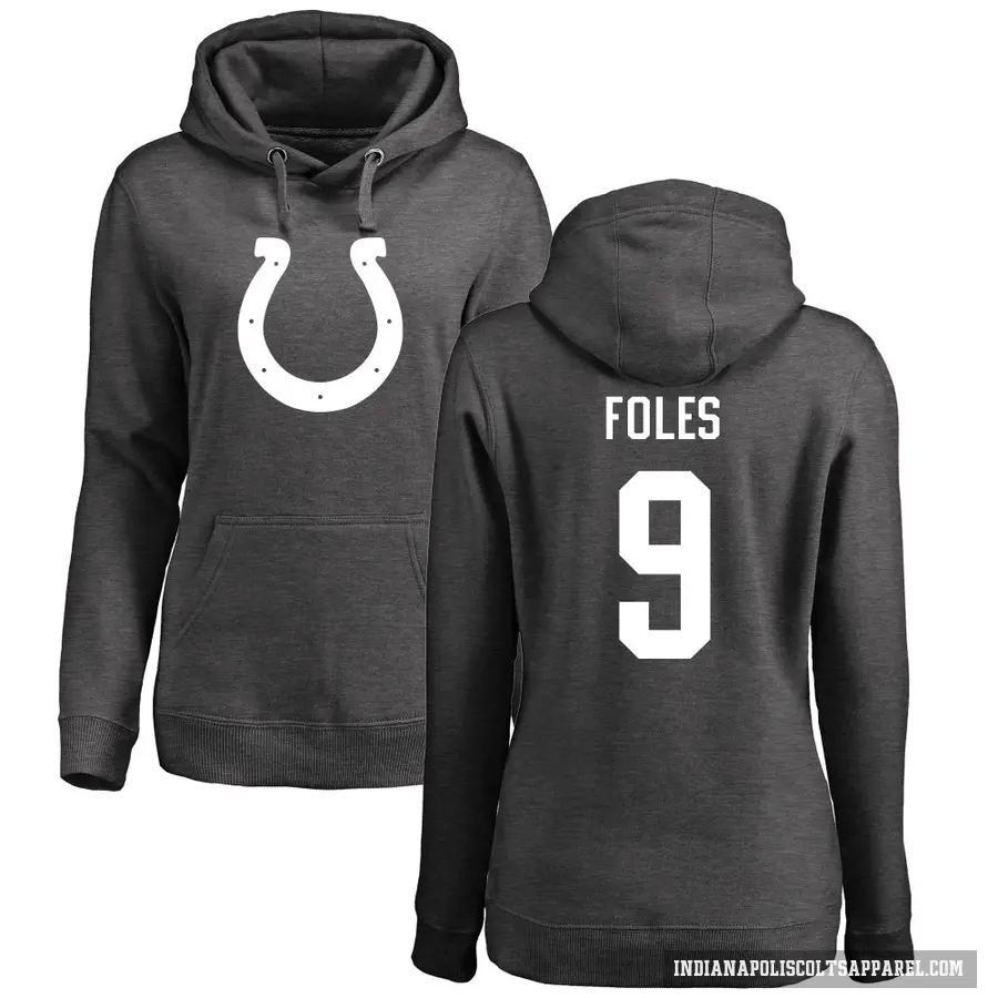 Women's ＃9 Nick Foles Indianapolis Colts Pro Line by Branded Ash One Color Pullover Hoodie