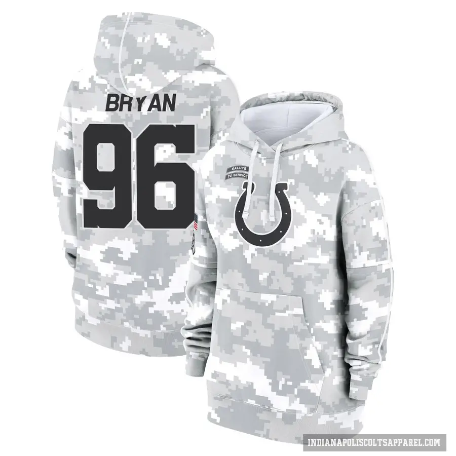 Women's ＃96 Taven Bryan Indianapolis Colts Arctic Camo 2024 Salute to Service Club Fleece Pullover Hoodie