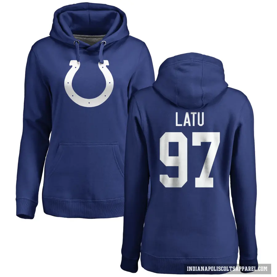 Women's ＃97 Laiatu Latu Indianapolis Colts Royal Pro Line Logo Pullover Hoodie