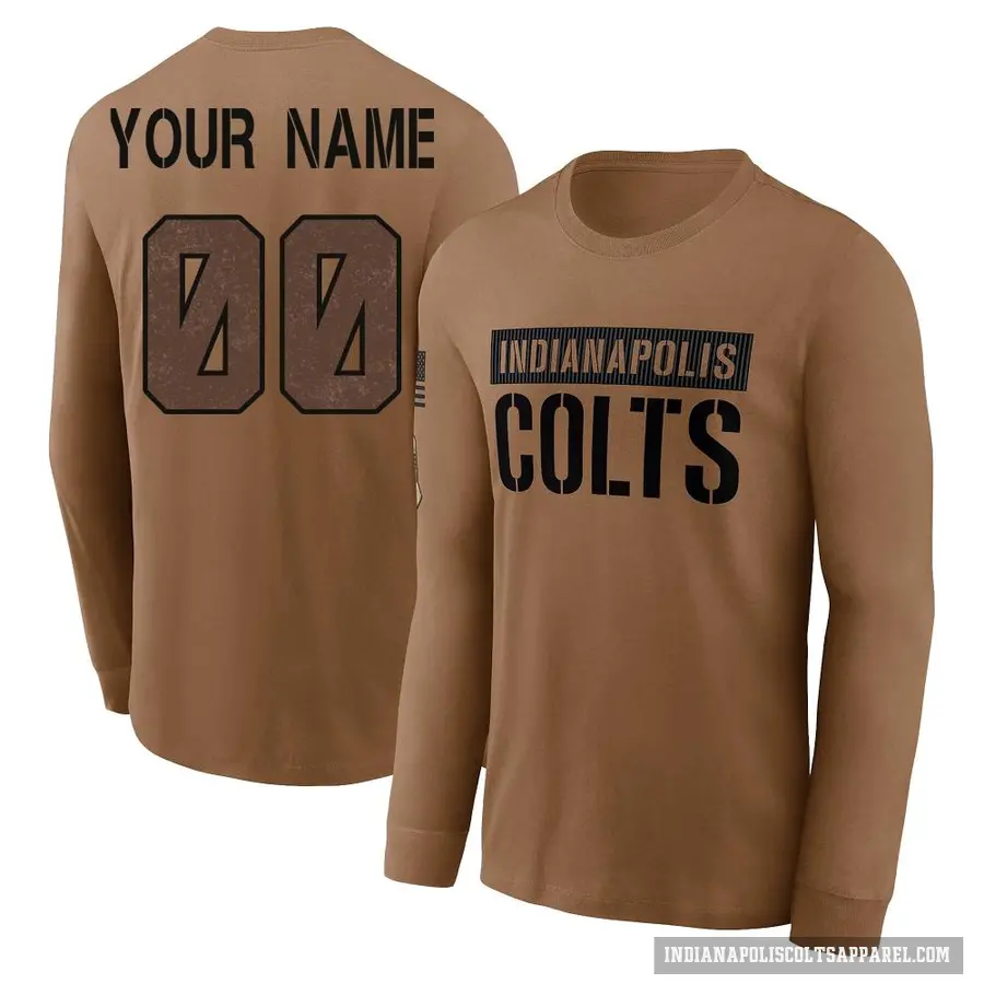 Youth ＃00 Custom Indianapolis Colts Brown 2023 Salute To Service Long Sleeve T-Shirt