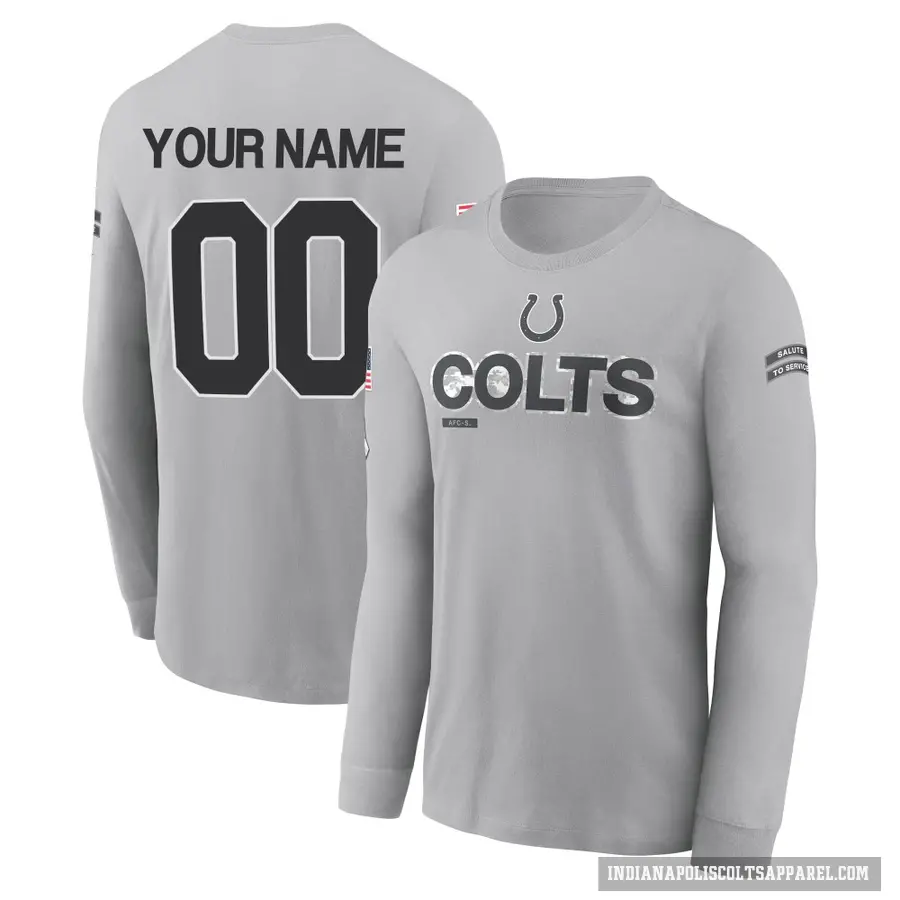 Youth ＃00 Custom Indianapolis Colts Gray 2024 Salute to Service Long Sleeve T-Shirt