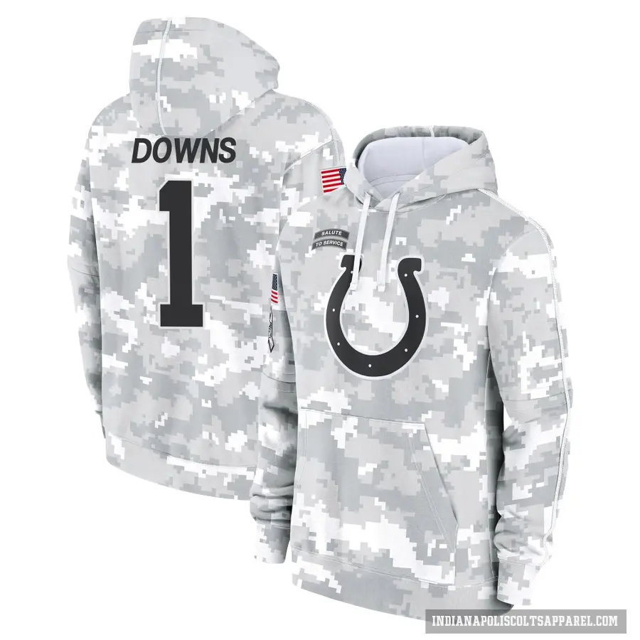 Youth ＃1 Josh Downs Indianapolis Colts Arctic Camo 2024 Salute to Service Club Fleece Pullover Hoodie