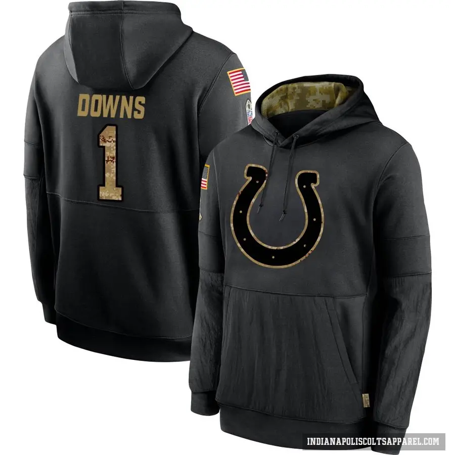 Youth ＃1 Josh Downs Indianapolis Colts Black 2020 Salute to Service Sideline Performance Pullover Hoodie