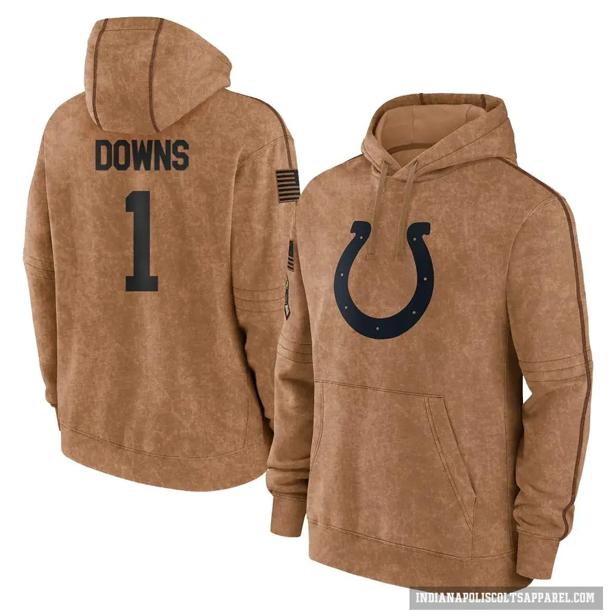 Youth ＃1 Josh Downs Indianapolis Colts Brown 2023 Salute To Service Club Pullover Hoodie