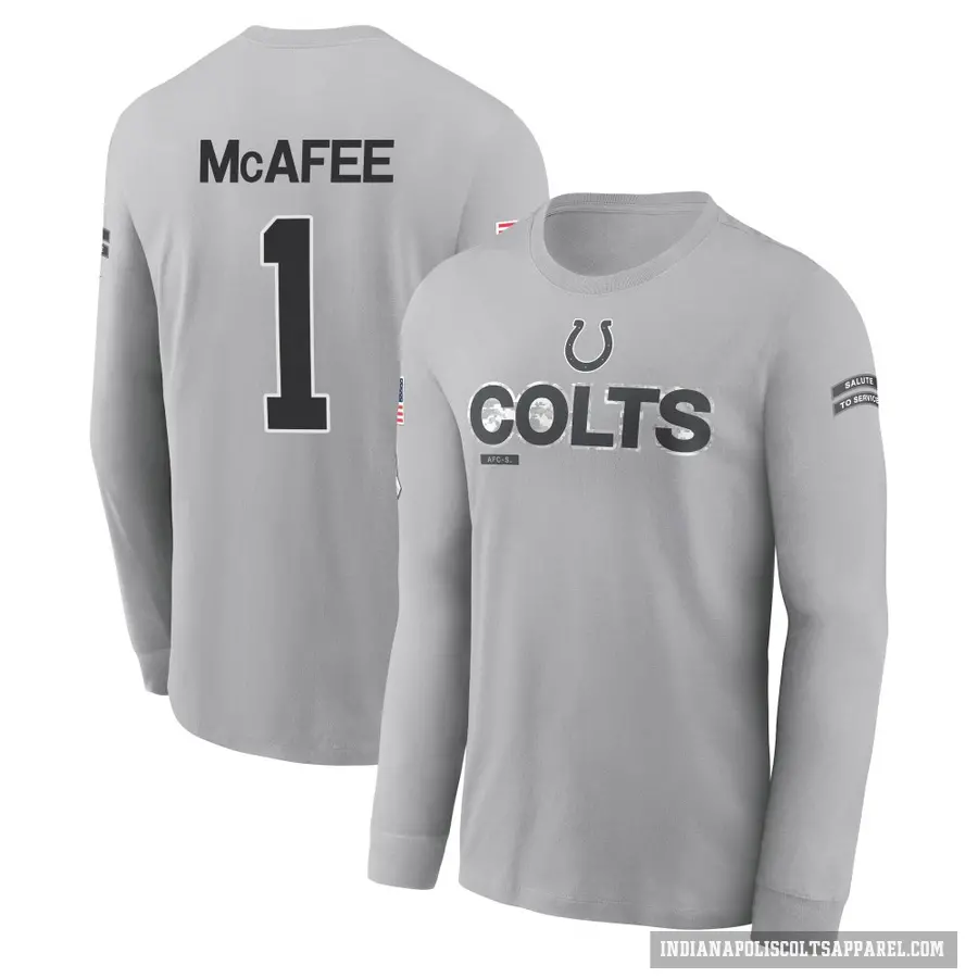 Youth ＃1 Pat McAfee Indianapolis Colts Gray 2024 Salute to Service Long Sleeve T-Shirt
