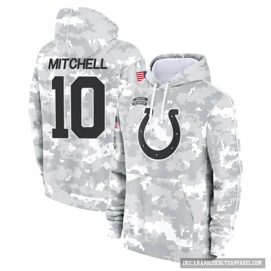 Youth ＃10 Adonai Mitchell Indianapolis Colts Arctic Camo 2024 Salute to Service Club Fleece Pullover Hoodie