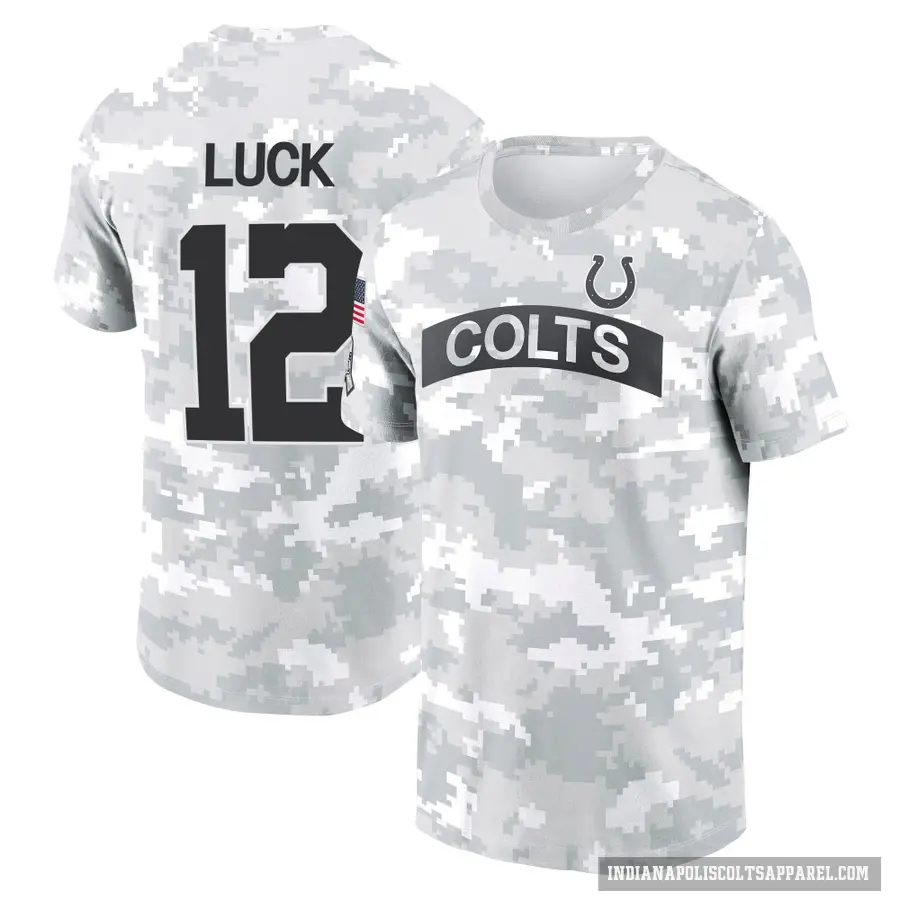 Youth ＃12 Andrew Luck Indianapolis Colts Camo Arctic 2024 Salute to Service Performance T-Shirt