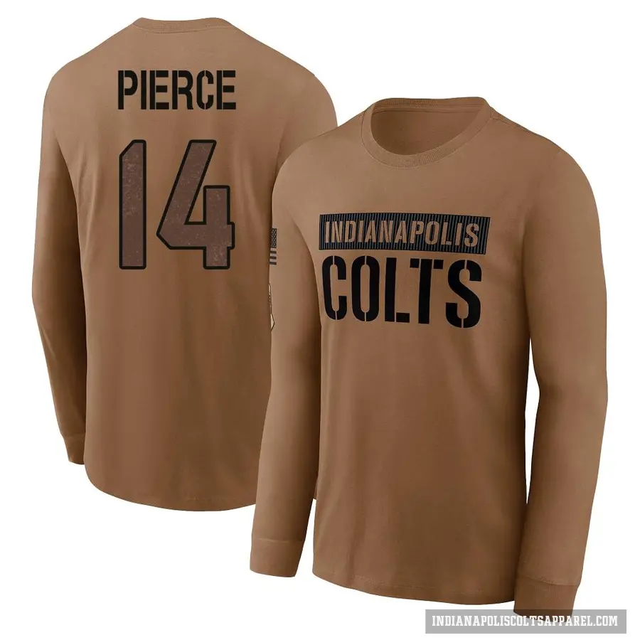Youth ＃14 Alec Pierce Indianapolis Colts Brown 2023 Salute To Service Long Sleeve T-Shirt