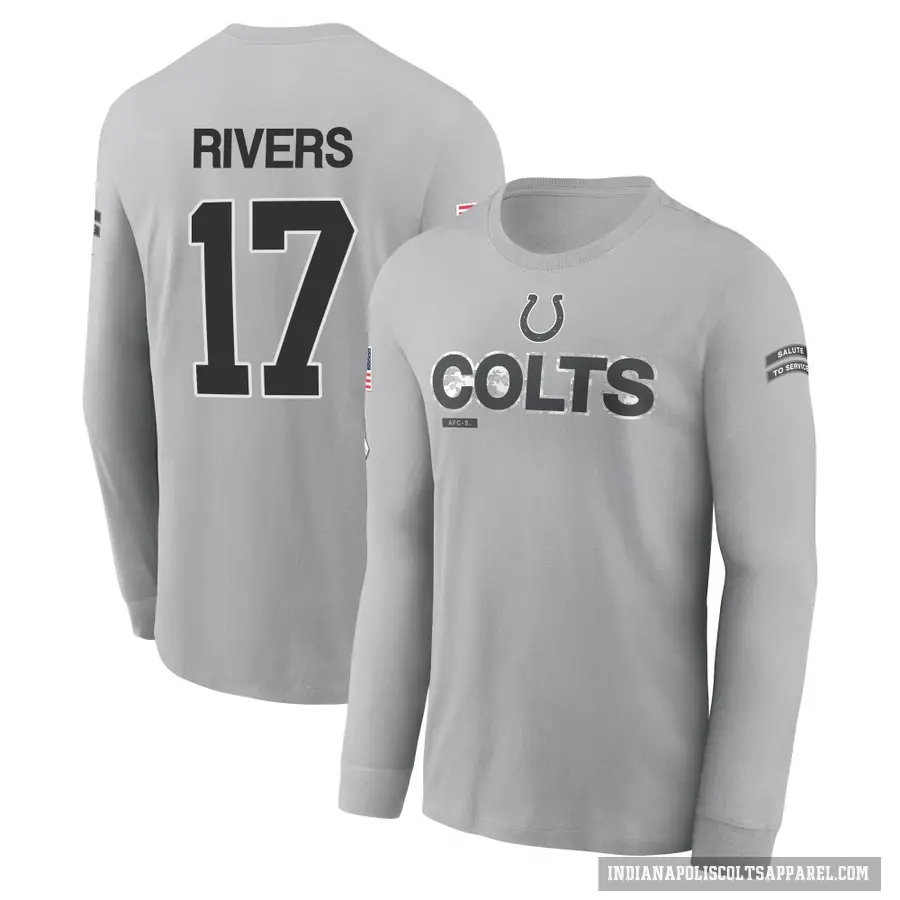 Youth ＃17 Philip Rivers Indianapolis Colts Gray 2024 Salute to Service Long Sleeve T-Shirt
