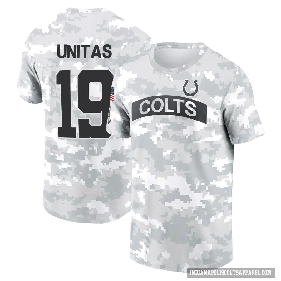 Youth ＃19 Johnny Unitas Indianapolis Colts Camo Arctic 2024 Salute to Service Performance T-Shirt
