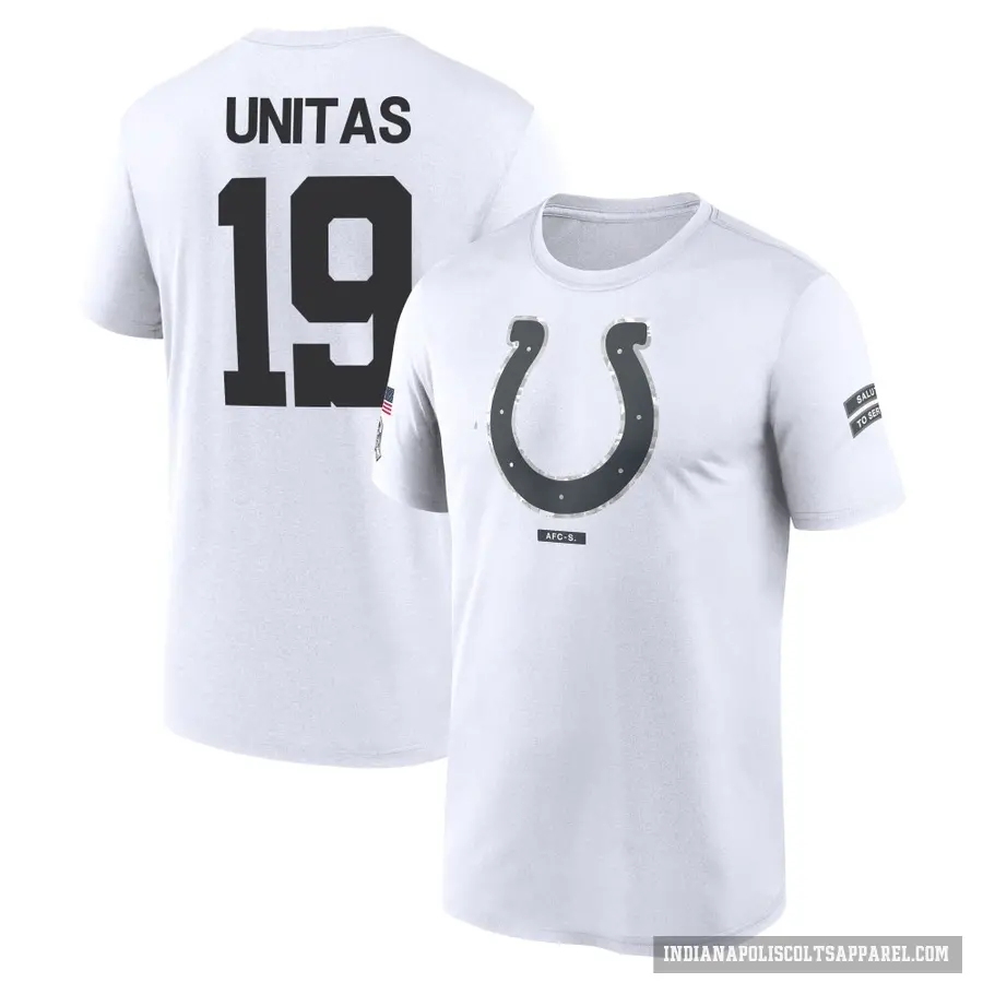 Youth ＃19 Johnny Unitas Indianapolis Colts White 2024 Salute to Service Performance T-Shirt