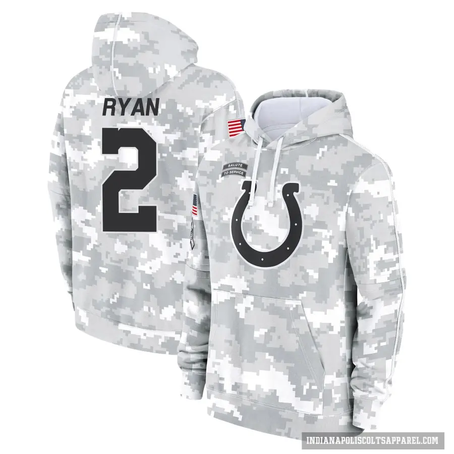 Youth ＃2 Matt Ryan Indianapolis Colts Arctic Camo 2024 Salute to Service Club Fleece Pullover Hoodie
