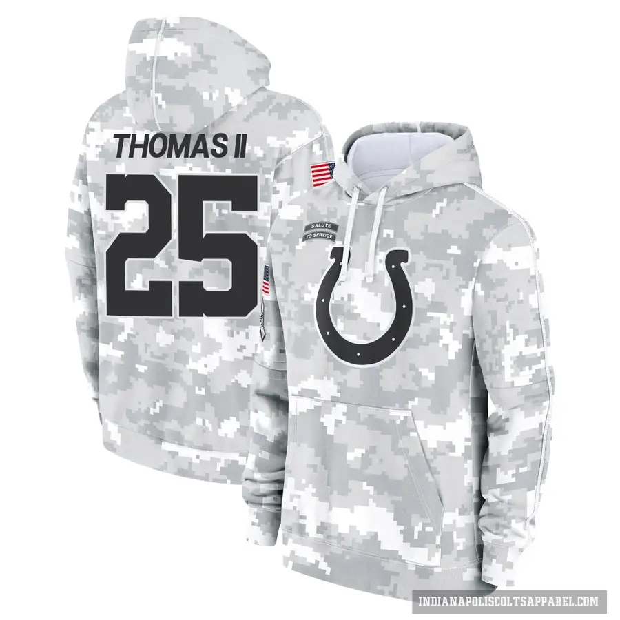 Youth ＃25 Rodney Thomas II Indianapolis Colts Arctic Camo 2024 Salute to Service Club Fleece Pullover Hoodie