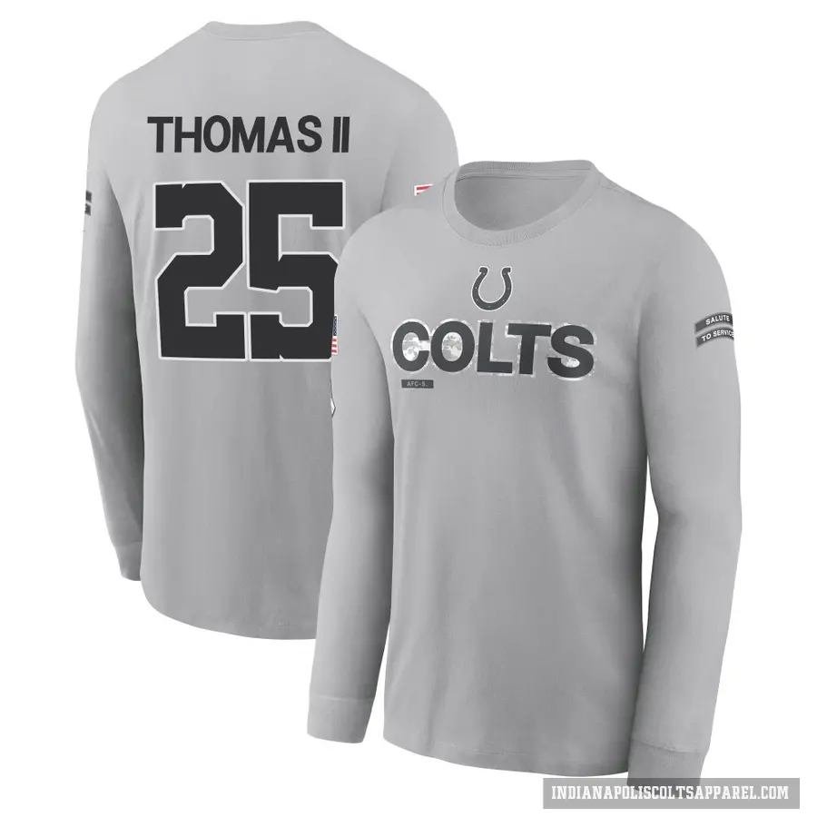 Youth ＃25 Rodney Thomas II Indianapolis Colts Gray 2024 Salute to Service Long Sleeve T-Shirt