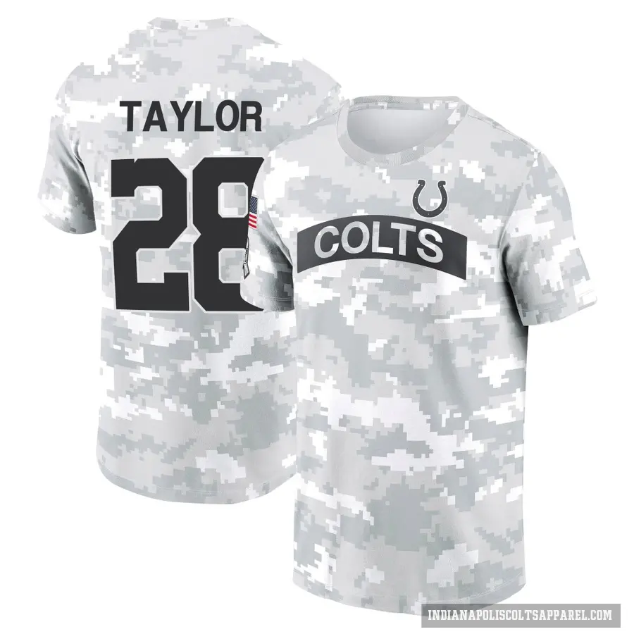 Youth ＃28 Jonathan Taylor Indianapolis Colts Camo Arctic 2024 Salute to Service Performance T-Shirt