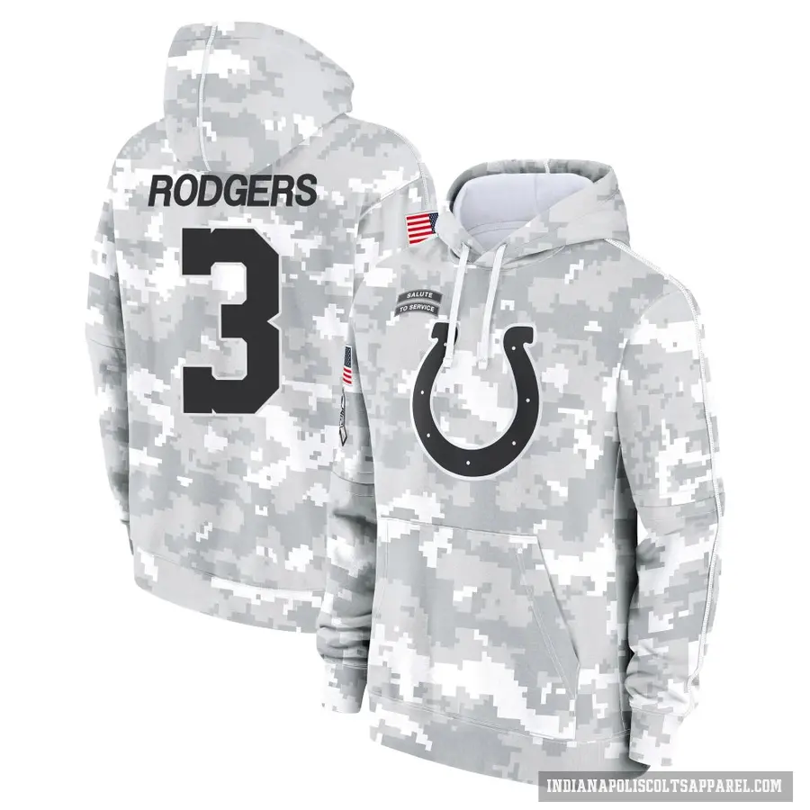 Youth ＃3 Amari Rodgers Indianapolis Colts Arctic Camo 2024 Salute to Service Club Fleece Pullover Hoodie