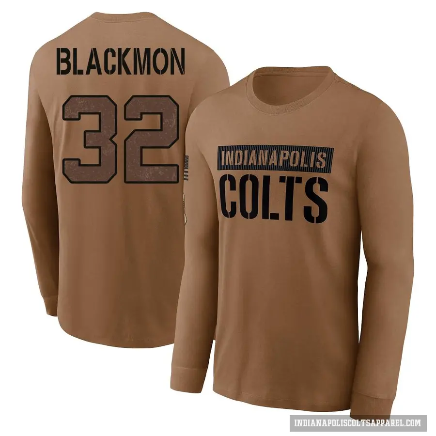 Youth ＃32 Julian Blackmon Indianapolis Colts Black Brown 2023 Salute To Service Long Sleeve T-Shirt