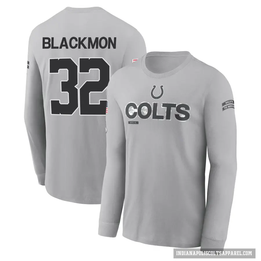 Youth ＃32 Julian Blackmon Indianapolis Colts Black Gray 2024 Salute to Service Long Sleeve T-Shirt