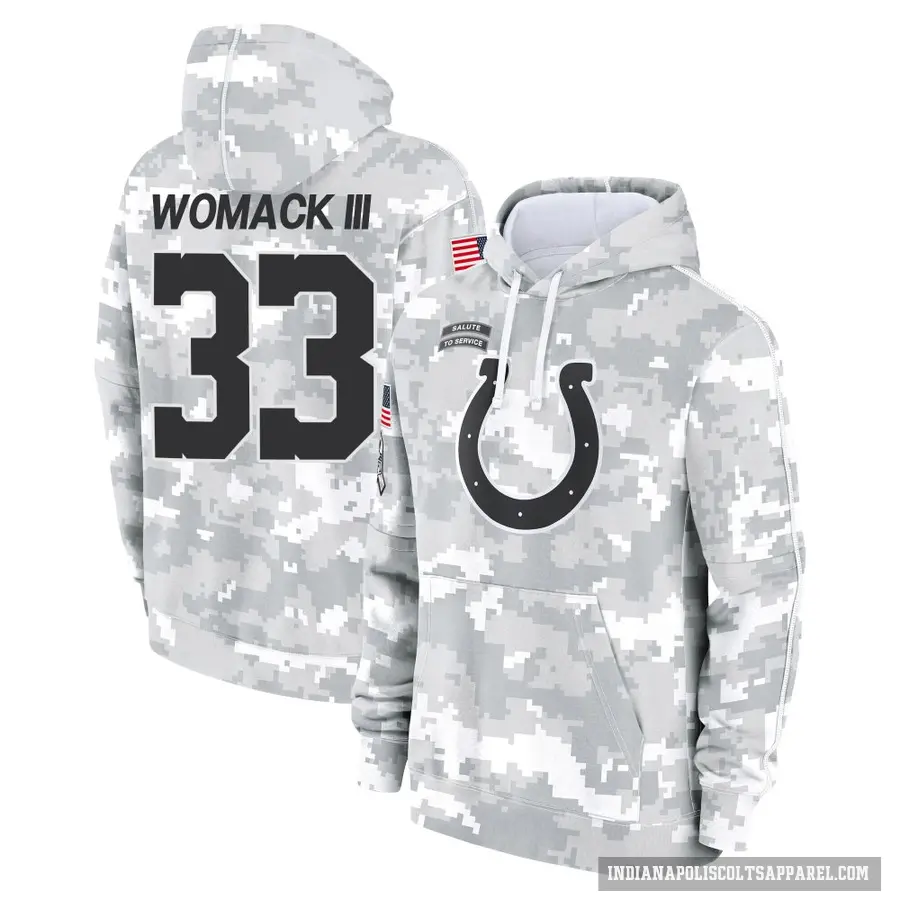 Youth ＃33 Samuel Womack III Indianapolis Colts Arctic Camo 2024 Salute to Service Club Fleece Pullover Hoodie
