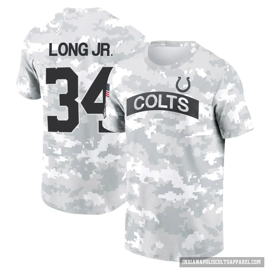 Youth ＃34 David Long Jr. Indianapolis Colts Camo Arctic 2024 Salute to Service Performance T-Shirt