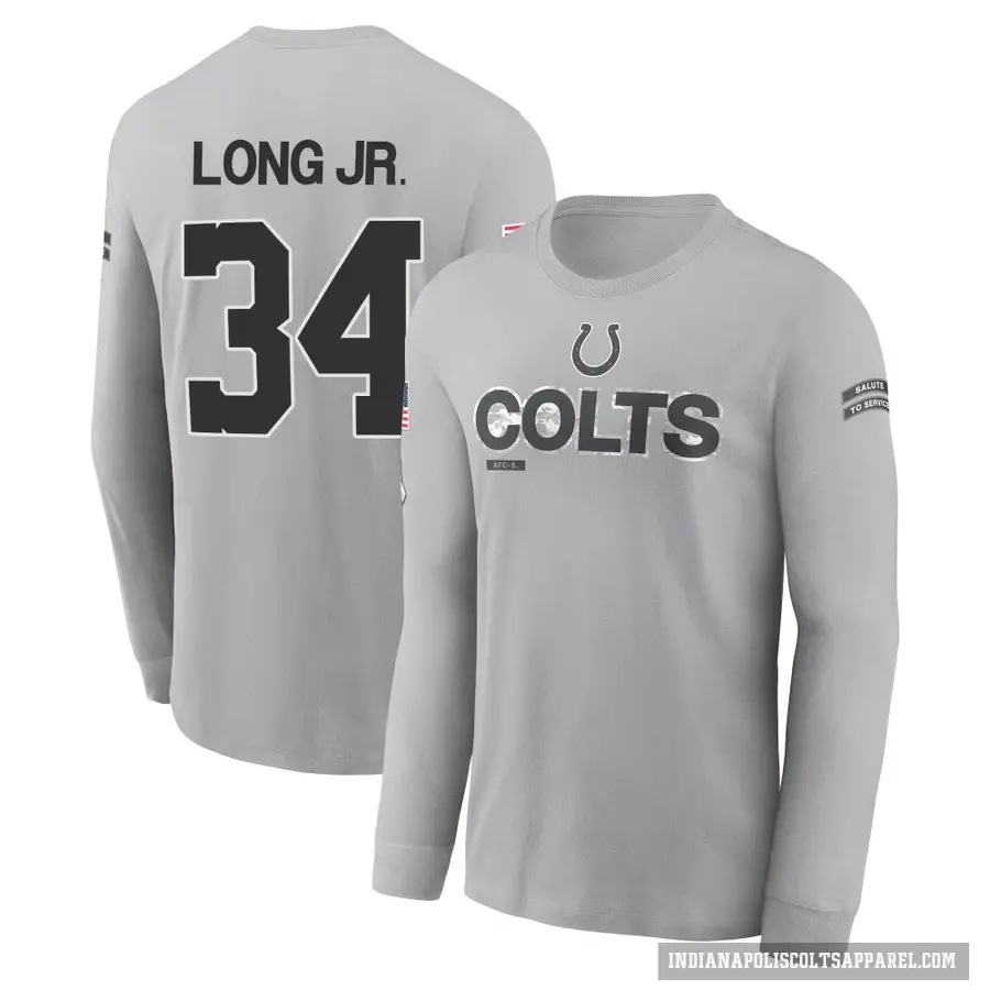 Youth ＃34 David Long Jr. Indianapolis Colts Gray 2024 Salute to Service Long Sleeve T-Shirt