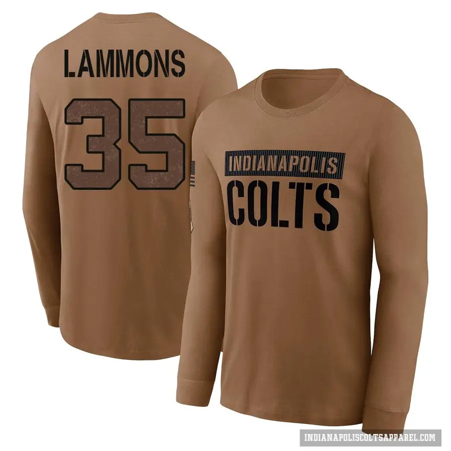 Youth ＃35 Chris Lammons Indianapolis Colts Brown 2023 Salute To Service Long Sleeve T-Shirt