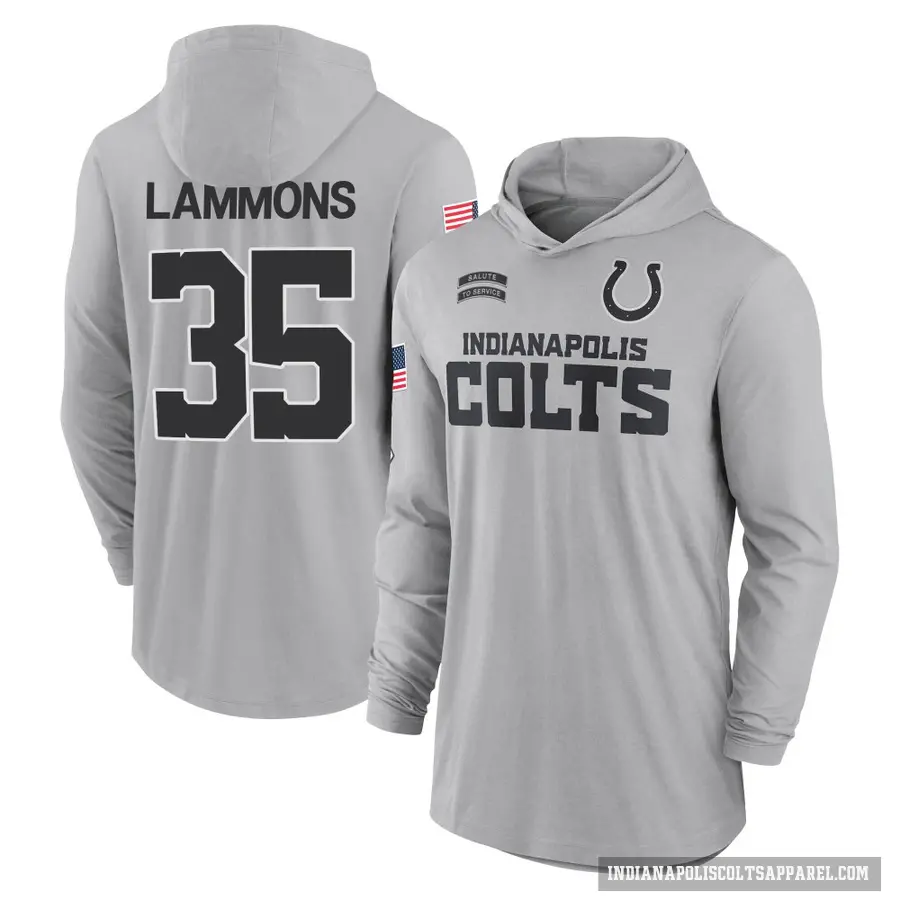 Youth ＃35 Chris Lammons Indianapolis Colts Gray 2024 Salute to Service Lightweight Performance Long Sleeve Hooded T-Shirt