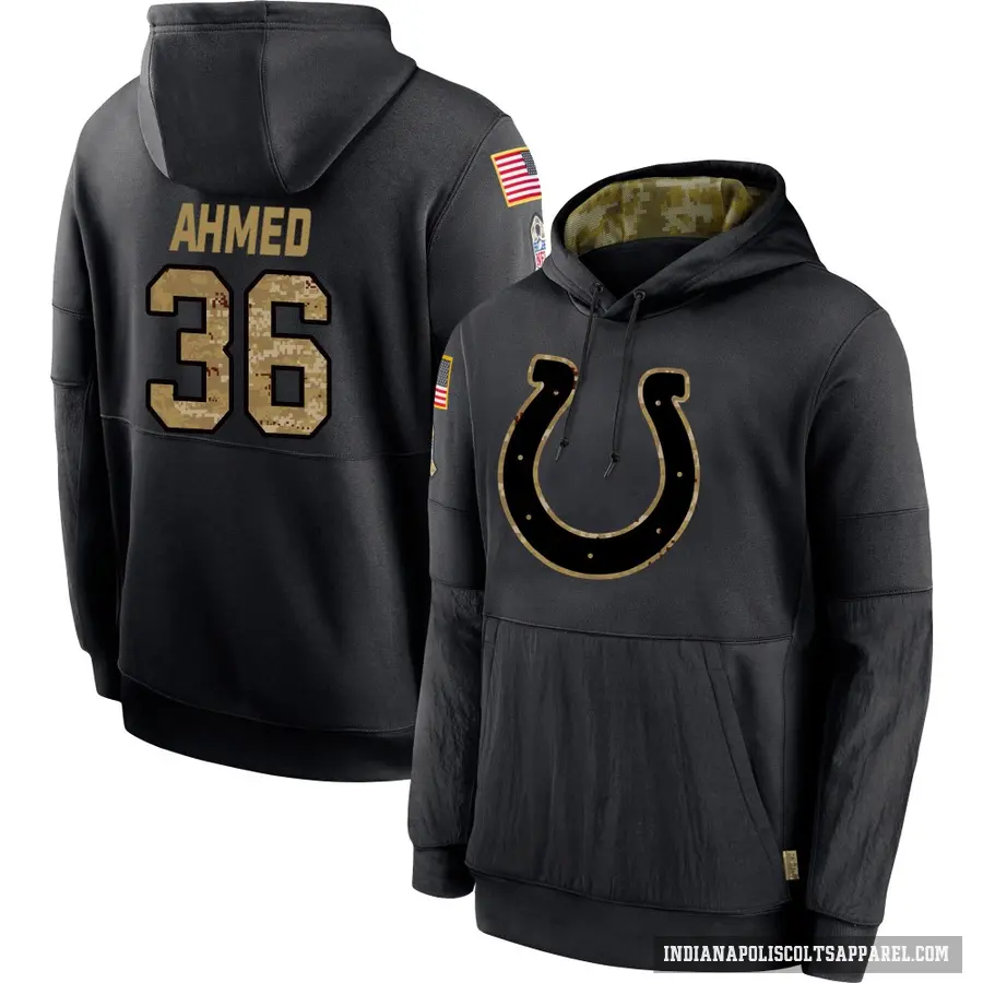 Youth ＃36 Salvon Ahmed Indianapolis Colts Black 2020 Salute to Service Sideline Performance Pullover Hoodie