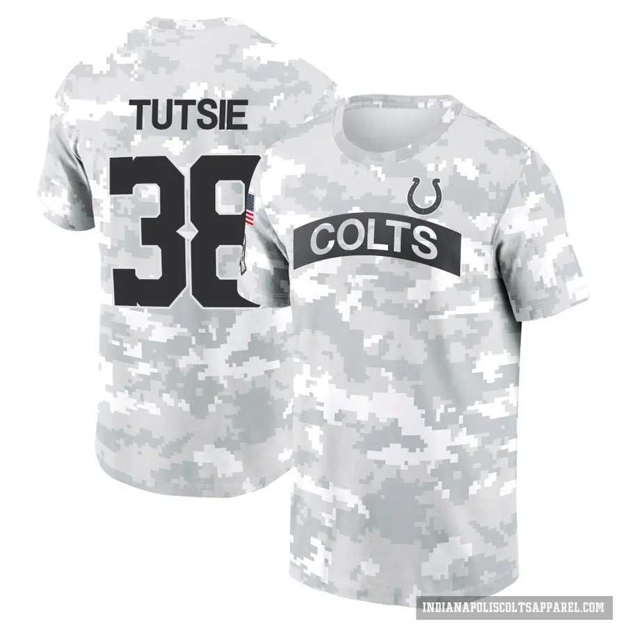 Youth ＃38 Michael Tutsie Indianapolis Colts Camo Arctic 2024 Salute to Service Performance T-Shirt