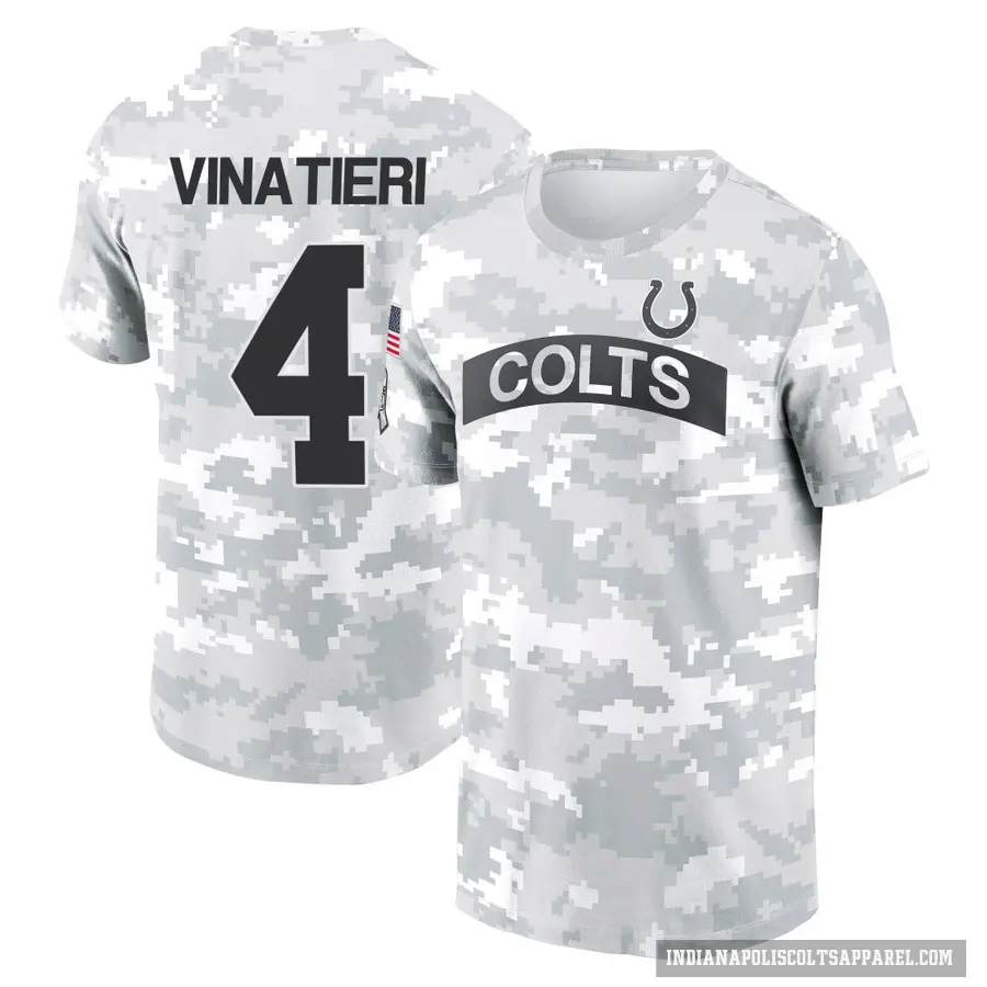 Youth ＃4 Adam Vinatieri Indianapolis Colts Camo Arctic 2024 Salute to Service Performance T-Shirt