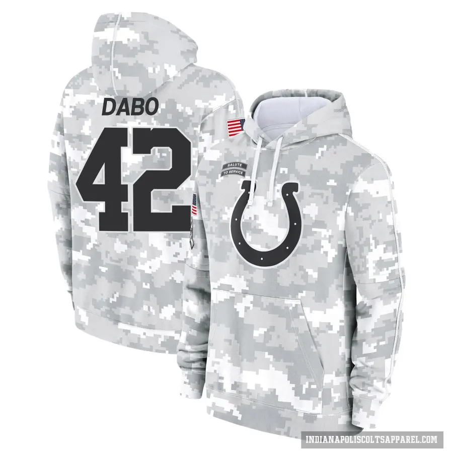 Youth ＃42 Marcel Dabo Indianapolis Colts Arctic Camo 2024 Salute to Service Club Fleece Pullover Hoodie