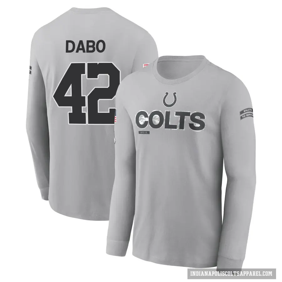 Youth ＃42 Marcel Dabo Indianapolis Colts Gray 2024 Salute to Service Long Sleeve T-Shirt