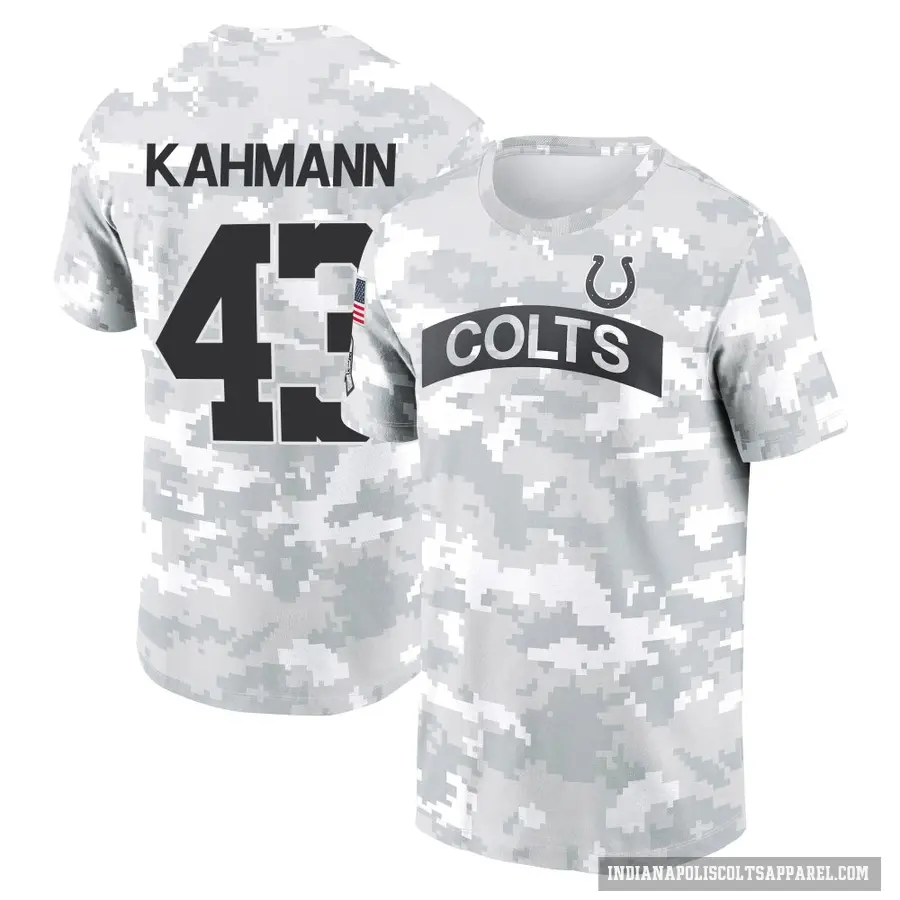 Youth ＃43 Tyler Kahmann Indianapolis Colts Camo Arctic 2024 Salute to Service Performance T-Shirt